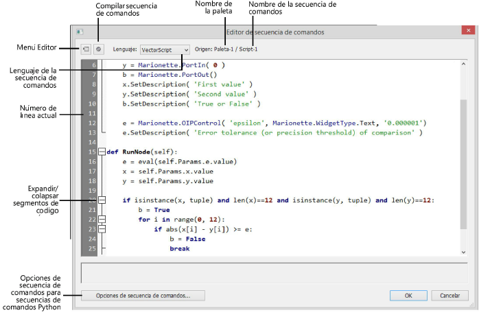 Crear y editar paletas de secuencia de comandos y secuencias de comandos