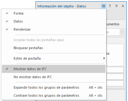 Object Info palette menu